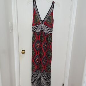 Angie Red and Green Geometric Tribal Maxi Dress